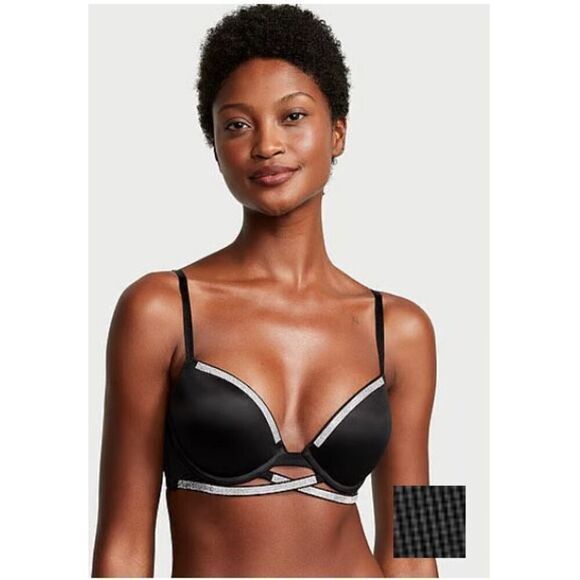 Nwt 42D victorias secret VS shine cradle bling black push up bra - Picture 1 of 4